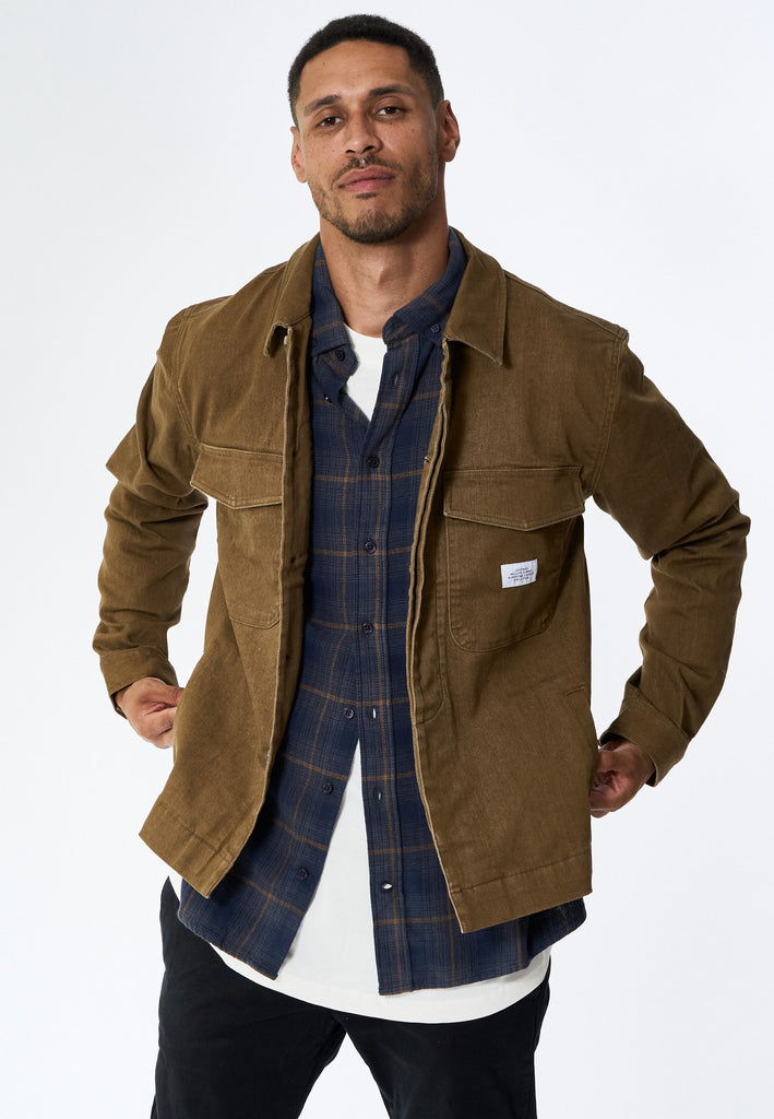 Legends Baton Jacket Overshirt Brown Denim