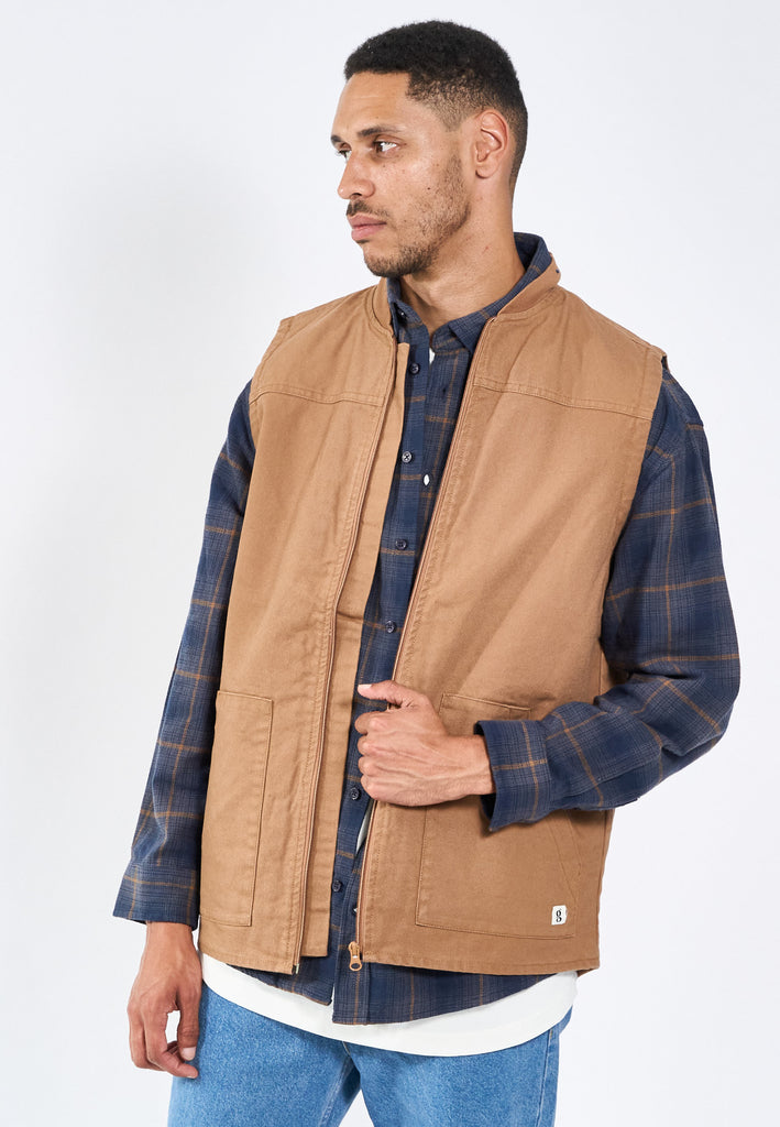 Legends Heavy Canvas Vest Overshirt Sepia Tint Brown