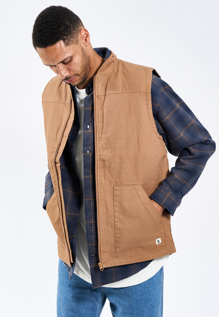 Legends Heavy Canvas Vest Overshirt Sepia Tint Brown