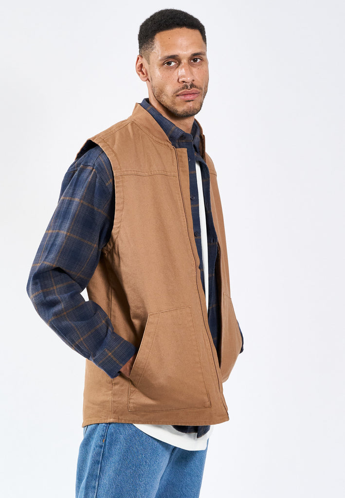 Legends Heavy Canvas Vest Overshirt Sepia Tint Brown