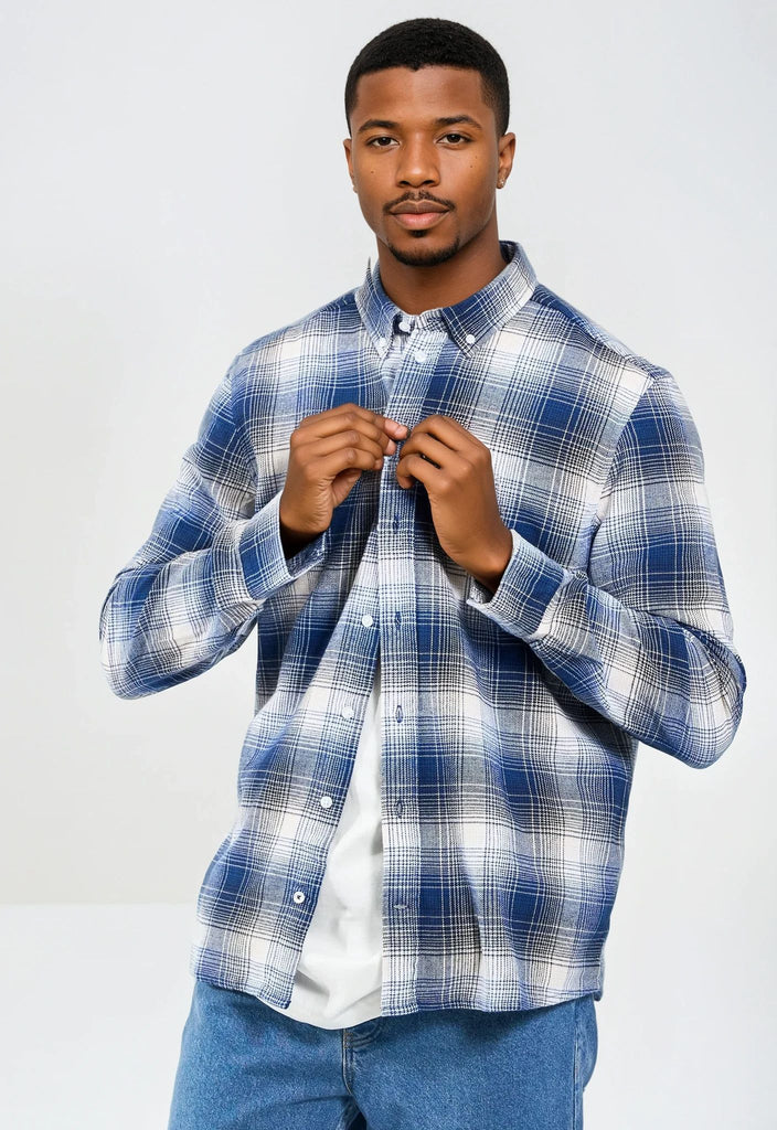 Legends Humphrey Flannel Check 01 Shirt Shirts L/S Cobalt Blue