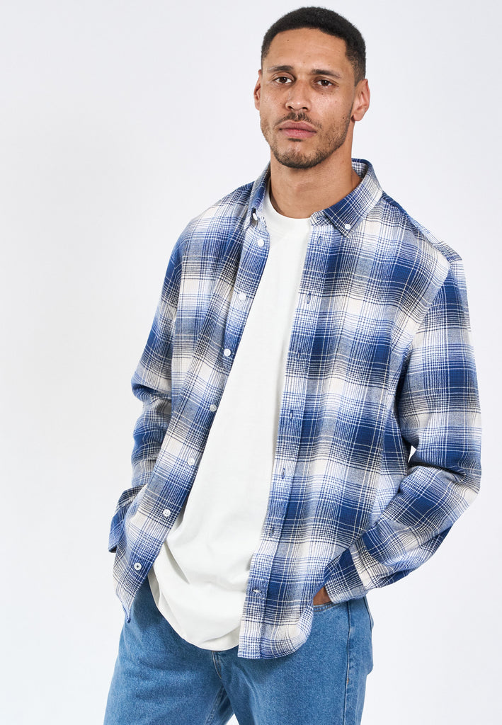 Legends Humphrey Flannel Check 01 Shirt Shirts L/S Cobalt Blue