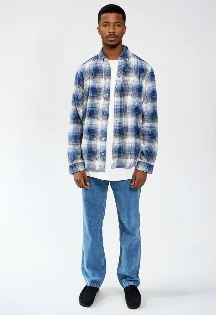 Legends Humphrey Flannel Check 01 Shirt Shirts L/S Cobalt Blue