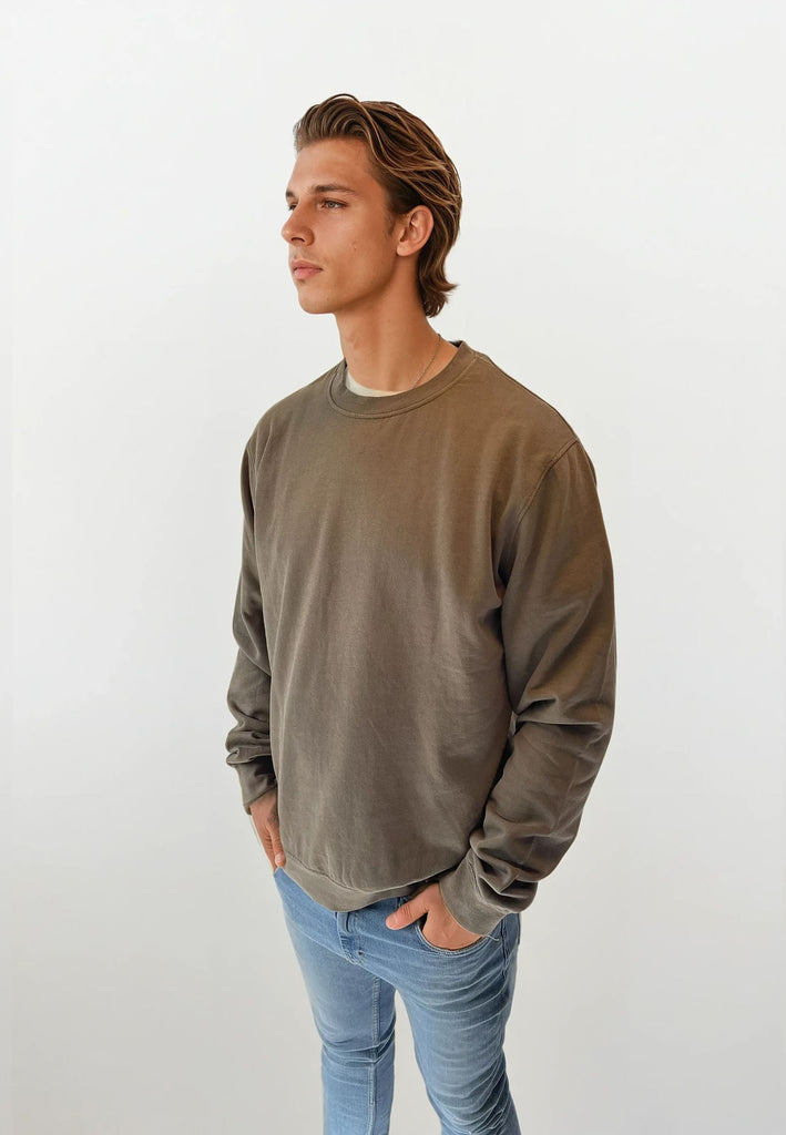AQO (A QUESTION OF) by LEGENDS Johannes Crewneck Garment Dyed Sweat Teak Brown