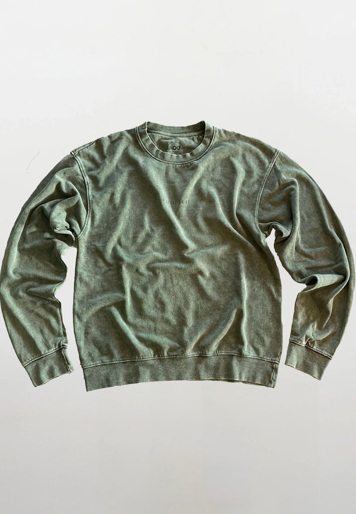 AQO (A QUESTION OF) by LEGENDS Ollie Crewneck Acid Wash Sweat Dusty Green