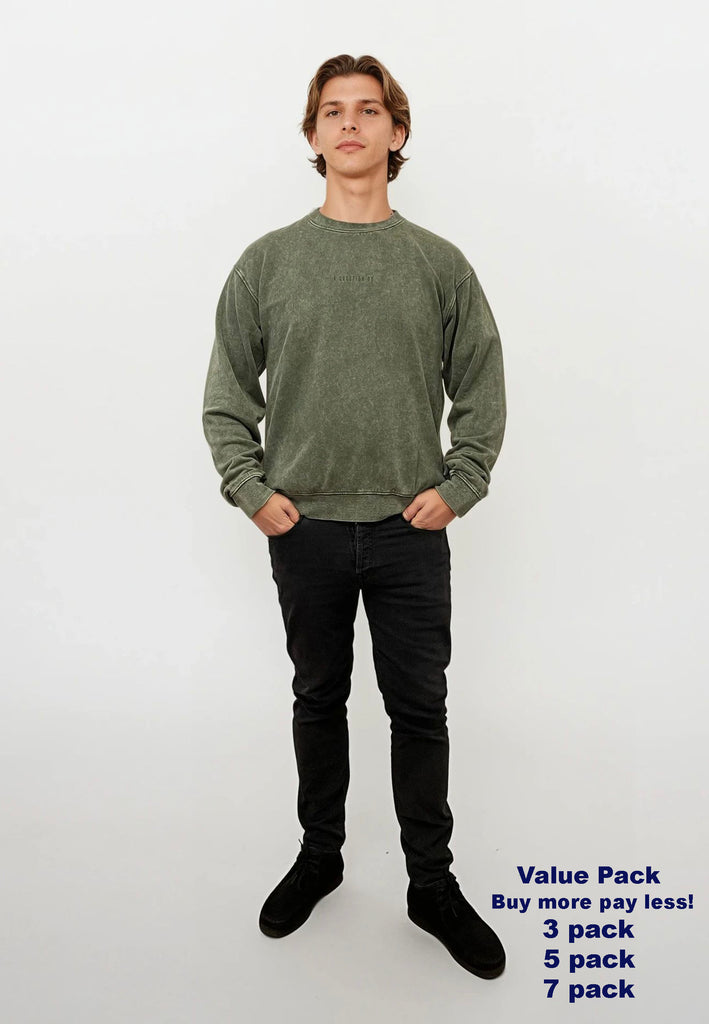 AQO (A QUESTION OF) by LEGENDS Ollie Crewneck Acid Wash Sweat Dusty Green